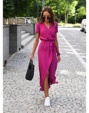 Womens Floral Print Maxi Dress - Lightweight Summer Dress with V-Neckline and Waist Tie for Comfort and Elegance 5