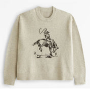 Womens Comfortable Pullover Sweater Iconic Equine Design Cotton 5