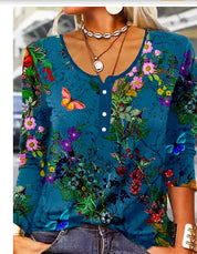 Womens Floral Print Graphic Tee with U-Neckline – Soft Cotton Blend T-Shirt for Casual and Chic Style 3