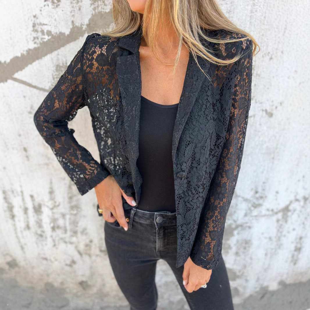 Womens Elegant Lace Blazer Shirt Stylish Fit 3