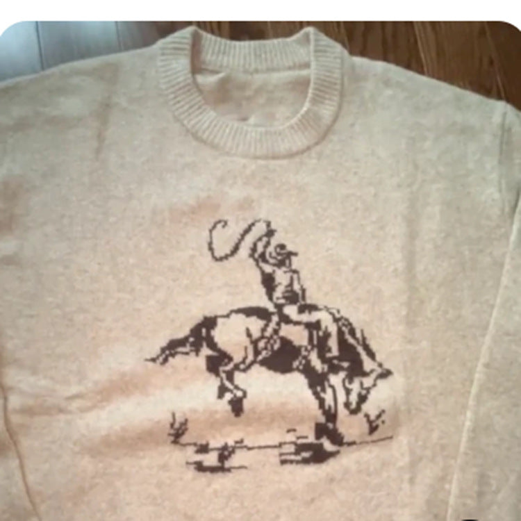 Womens Comfortable Pullover Sweater Iconic Equine Design Cotton 2