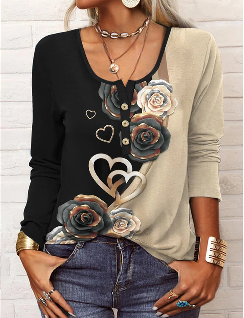 Womens Floral Print Graphic Tee with U-Neckline – Soft Cotton Blend T-Shirt for Casual and Chic Style 13