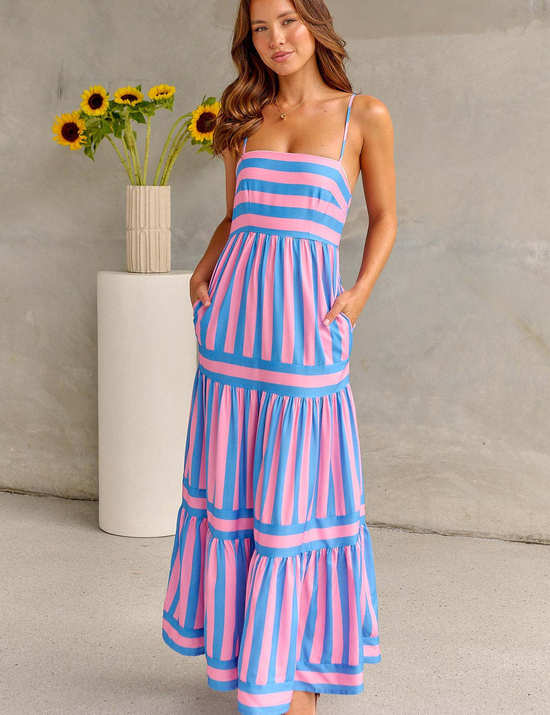 Womens Striped Maxi Dress - Lightweight Summer Dress with Wrap Style and Tied Belt for Casual Outings 8