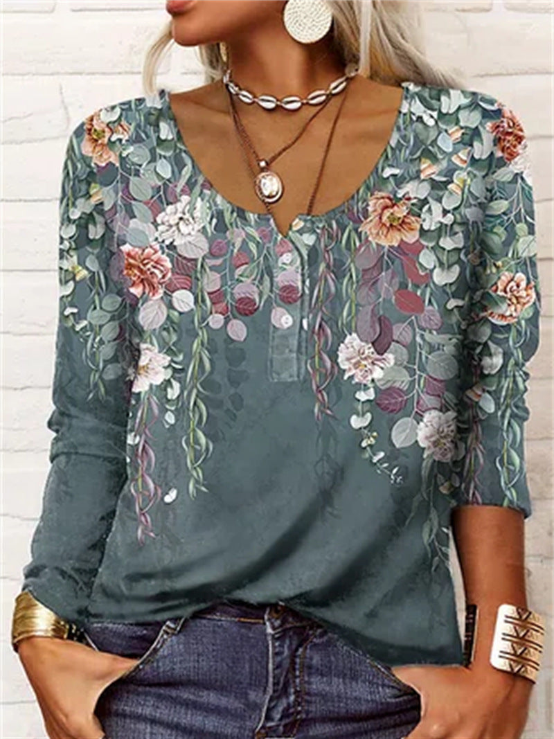 Womens Floral Print Graphic Tee with U-Neckline – Soft Cotton Blend T-Shirt for Casual and Chic Style 7