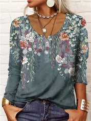 Womens Floral Print Graphic Tee with U-Neckline – Soft Cotton Blend T-Shirt for Casual and Chic Style 7