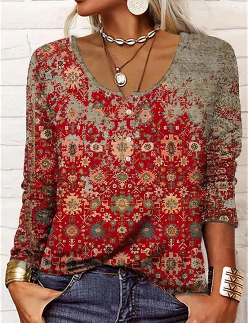 Womens Floral Print Graphic Tee with U-Neckline – Soft Cotton Blend T-Shirt for Casual and Chic Style 14