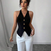 Tailored Sleeveless Jacket for Women - Modern Deep V-Neck Design in Premium Fabric, Available in Sizes S to XL 1