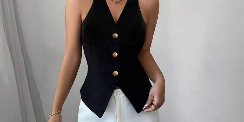 Tailored Sleeveless Jacket for Women - Modern Deep V-Neck Design in Premium Fabric, Available in Sizes S to XL 1
