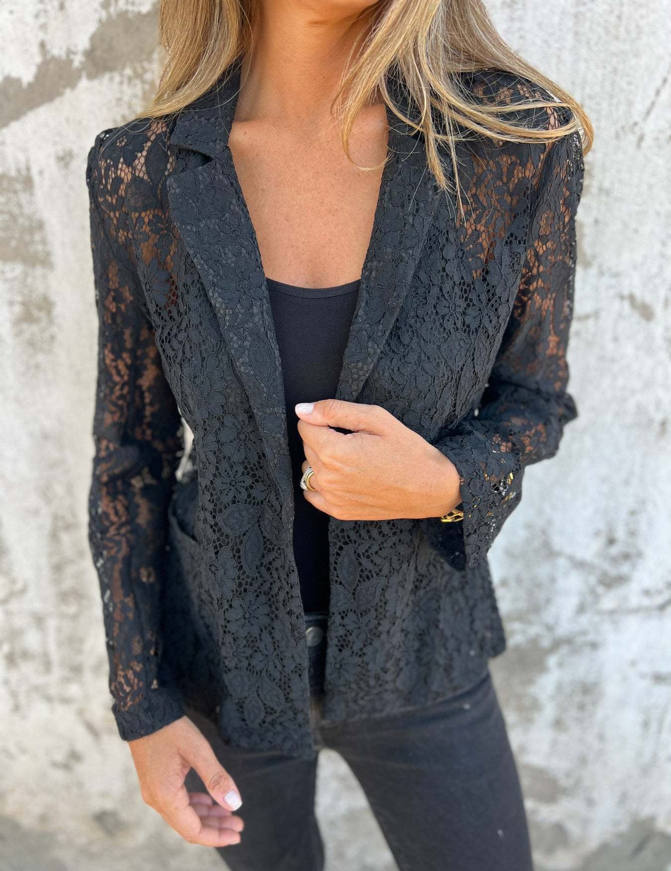 Womens Elegant Lace Blazer Shirt Stylish Fit 6