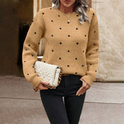 Womens Polka Dot Sweater, Casual Soft Knit with Round Neck – Elegant and Versatile for All Seasons 1