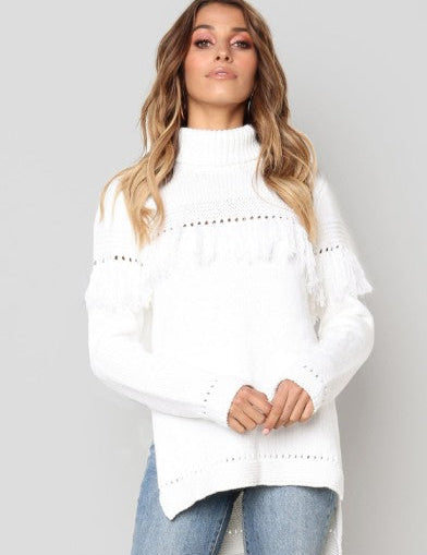 Fringed Turtleneck Sweater - Chic and Comfortable Elegance 0