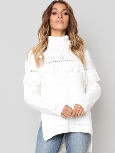Fringed Turtleneck Sweater - Chic and Comfortable Elegance 0