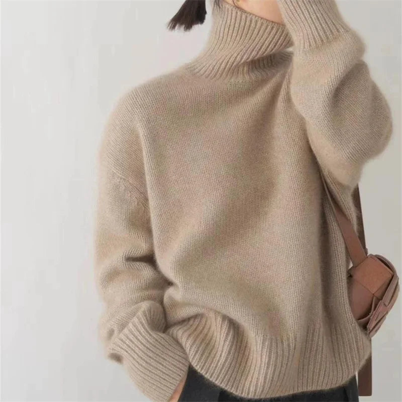 Womens Oversized Cashmere Turtleneck Sweater - Comfortable Knit for Everyday Style 15