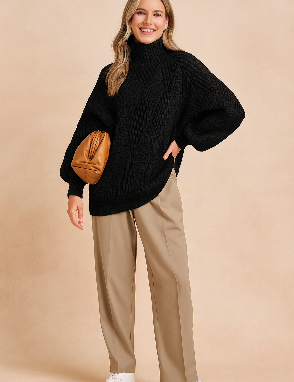 Karolina | Oversized turtleneck sweater with a geometric weave 1