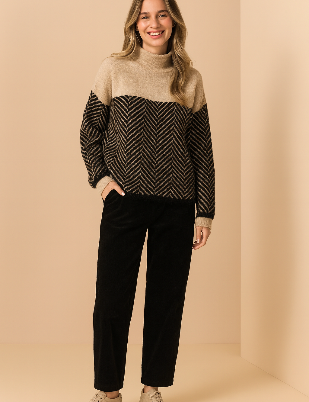 Klara | Geometric panel turtleneck sweater 0