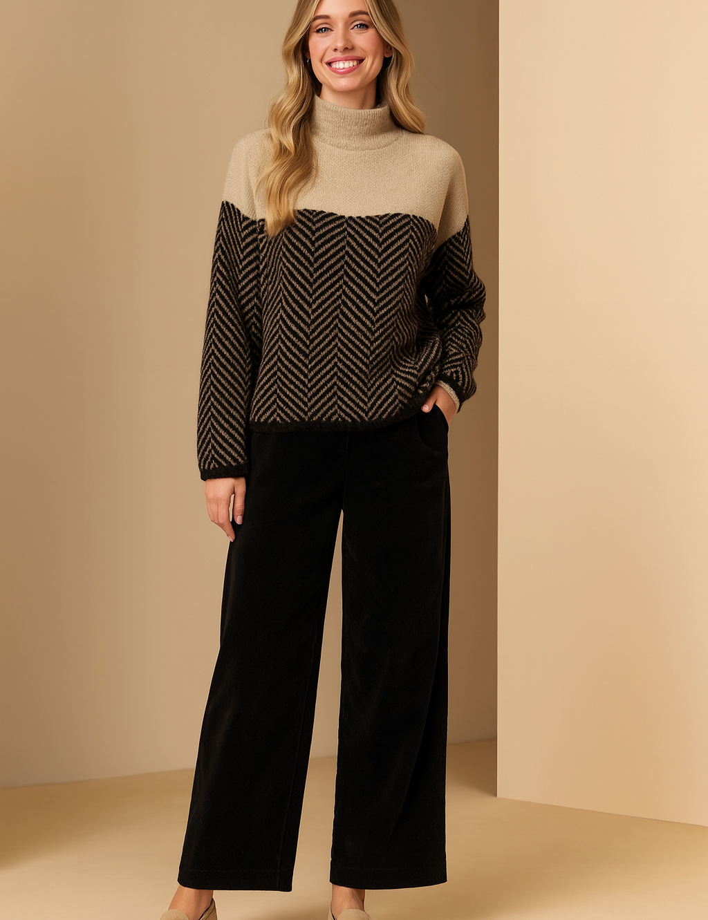 Klara | Geometric panel turtleneck sweater 1