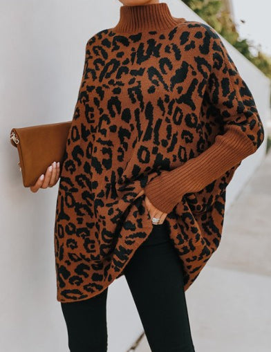 Leopard Print High Neck Sweater – Loose and Trendy Knitwear for Women 2