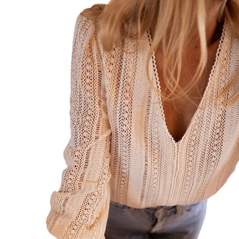 Womens Elegant Knit Top Casual V-Neck Blouse for Women 2