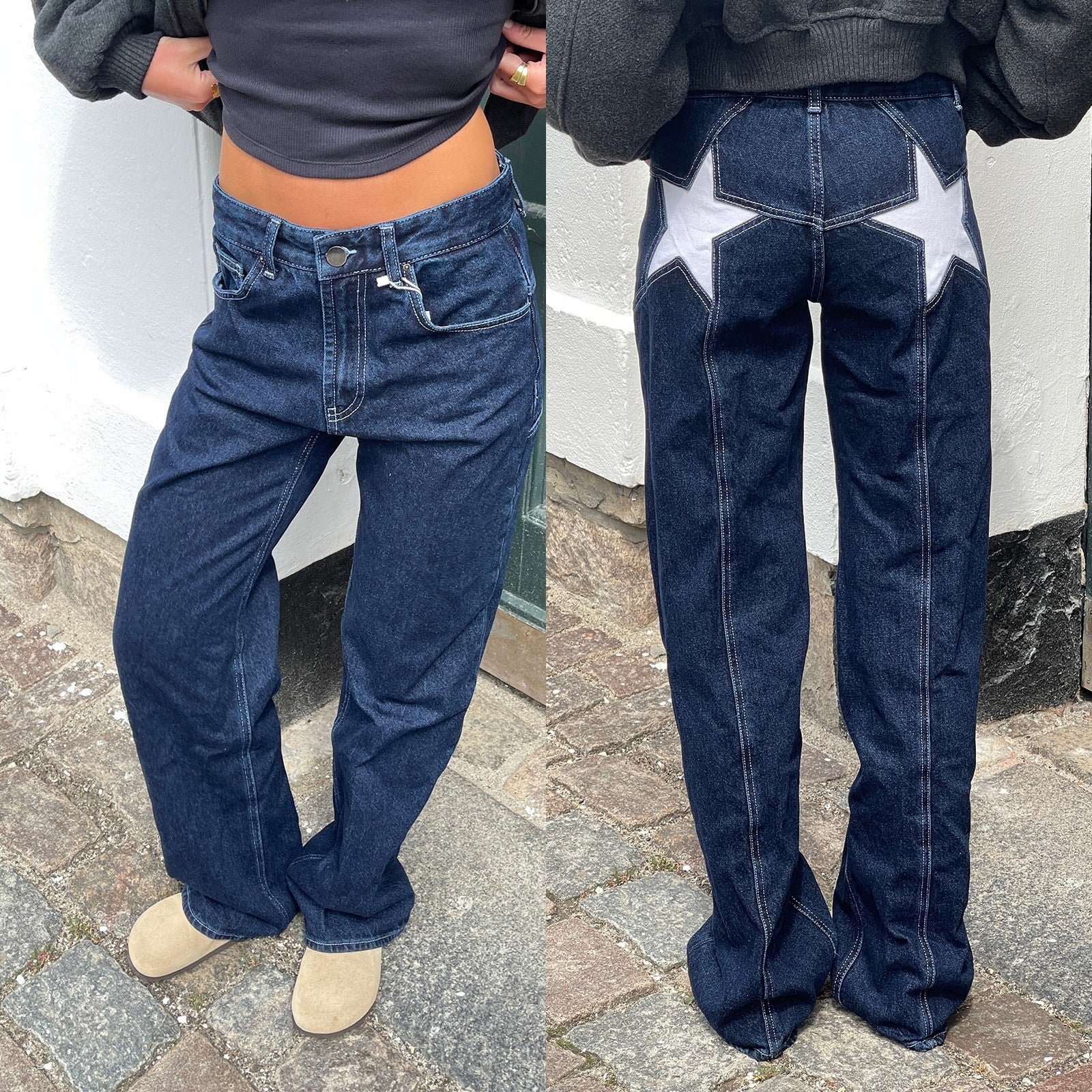 Mens Retro Patchwork Jeans Comfortable Fit 100% Cotton 8