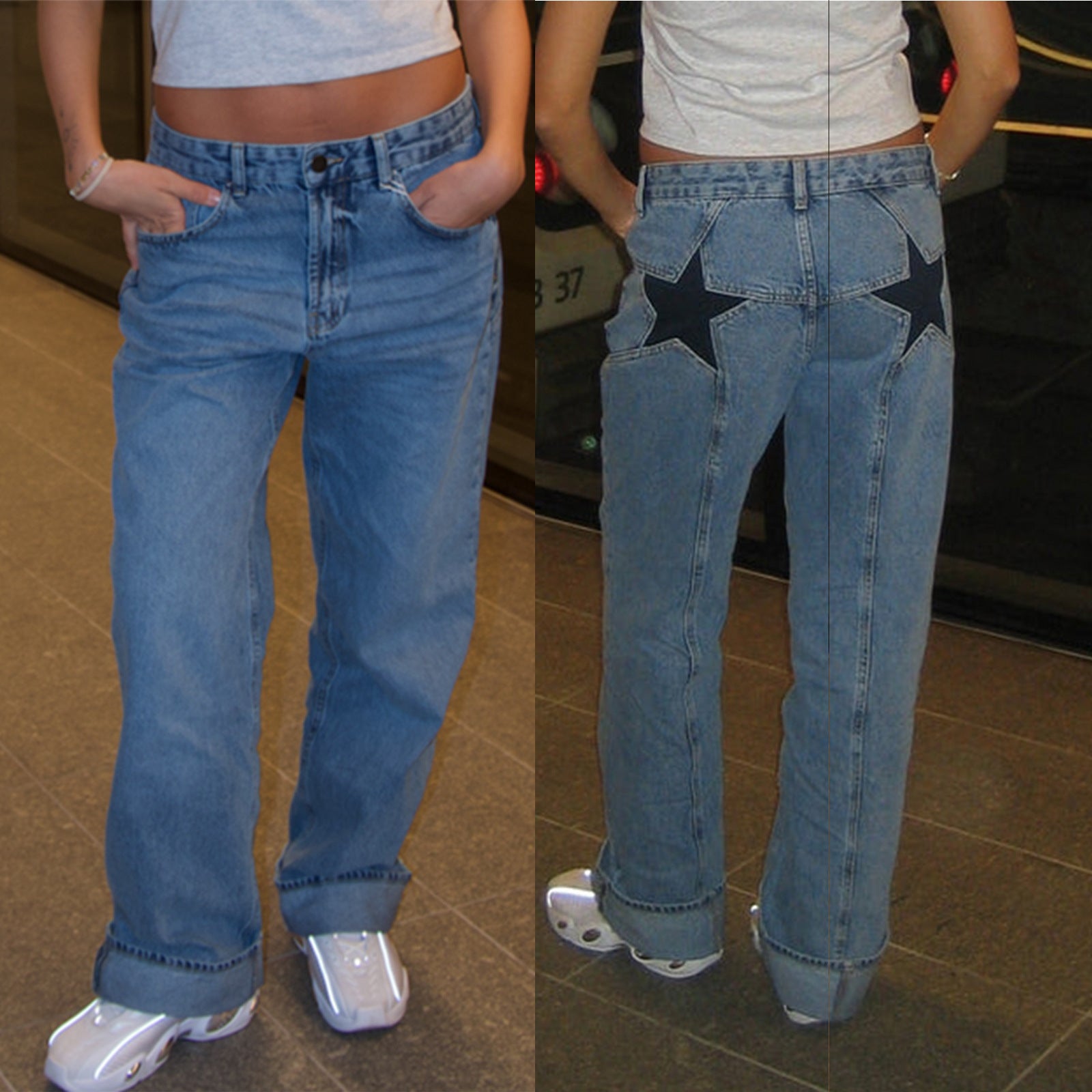 Mens Retro Patchwork Jeans Comfortable Fit 100% Cotton 9