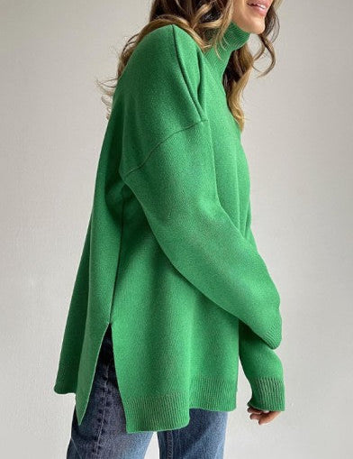 Oversized Long Turtleneck Sweater with Side Slit - 2025 0