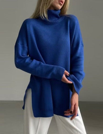 Oversized Long Turtleneck Sweater with Side Slit - 2025 2