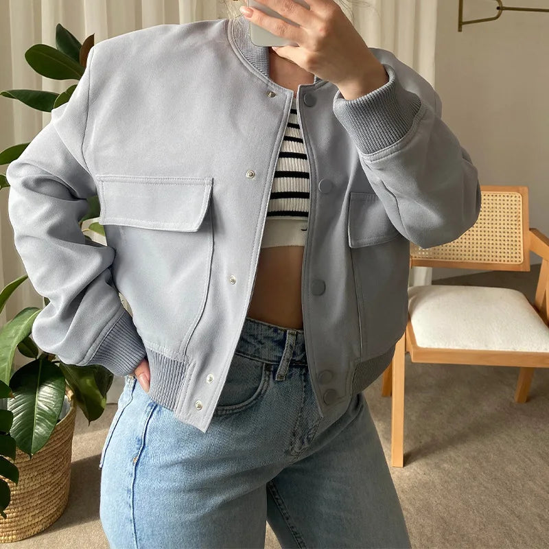 Womens Bomber Jacket – Stylish Long Sleeve with Zip Closure, Relaxed Fit, Vintage Aesthetic, High-Quality Fabric 6