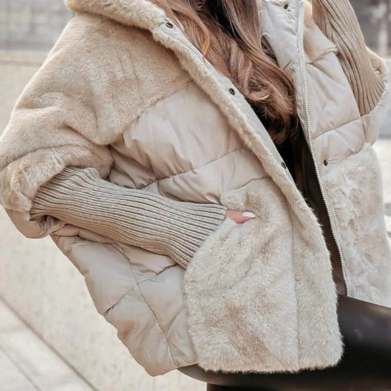 Womens Hooded Winter Coat - Casual Lightweight Patchwork Design with Long Sleeves for Warmth and Comfort 3