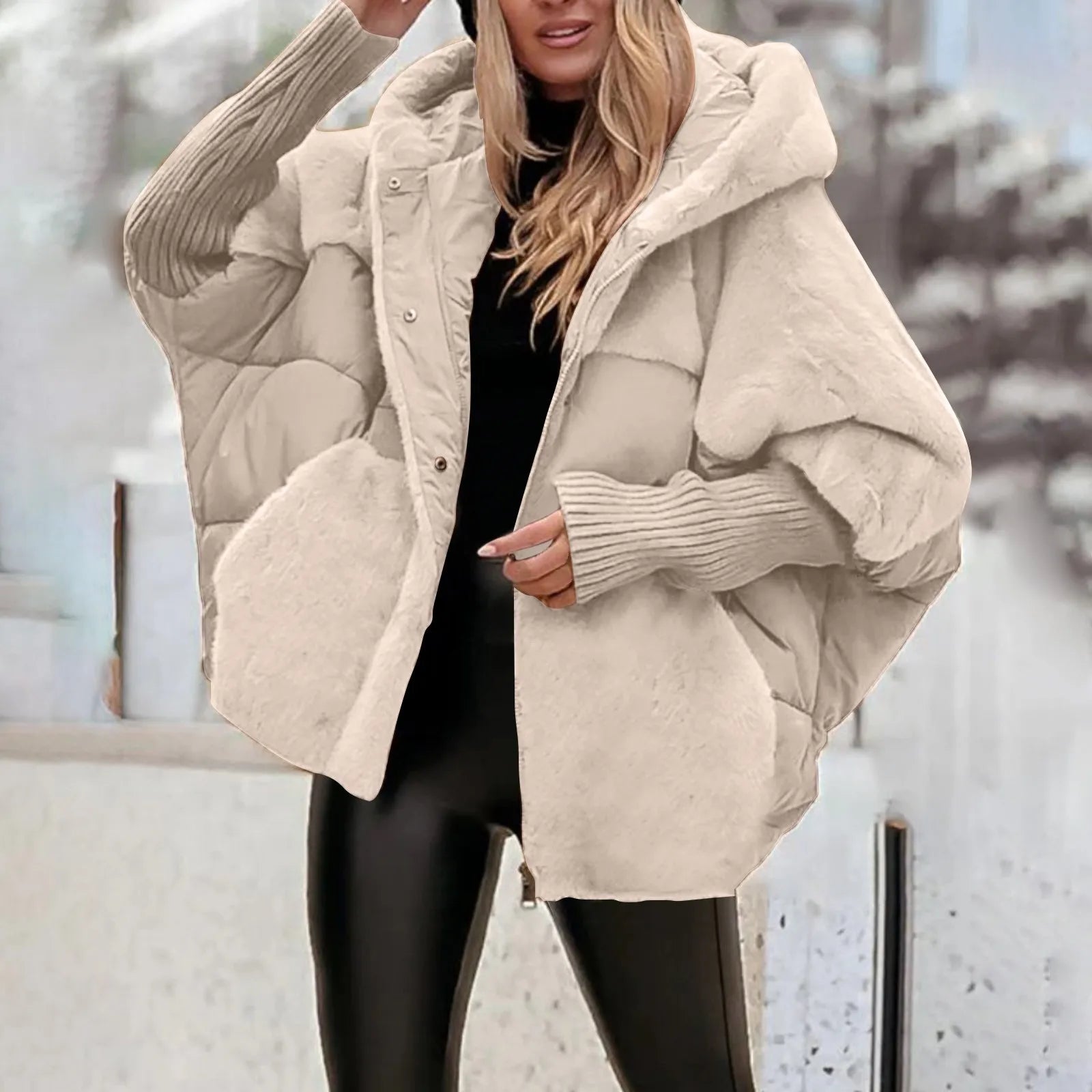 Womens Hooded Winter Coat - Casual Lightweight Patchwork Design with Long Sleeves for Warmth and Comfort 9