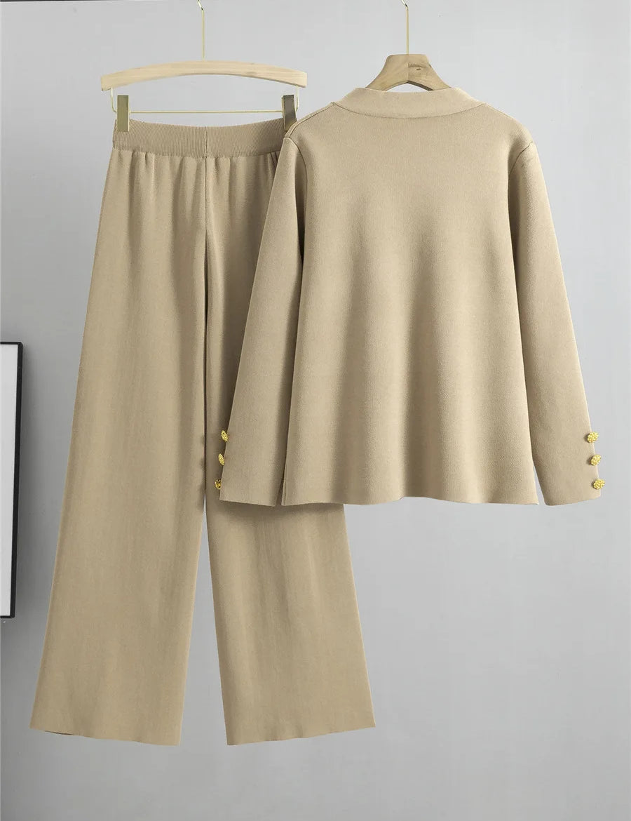Womens Elegant Outfit Set Comfortable Wide Leg Pants and Long Sleeve Top Soft Fabric 2