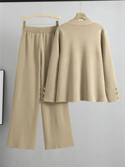 Womens Elegant Outfit Set Comfortable Wide Leg Pants and Long Sleeve Top Soft Fabric 2