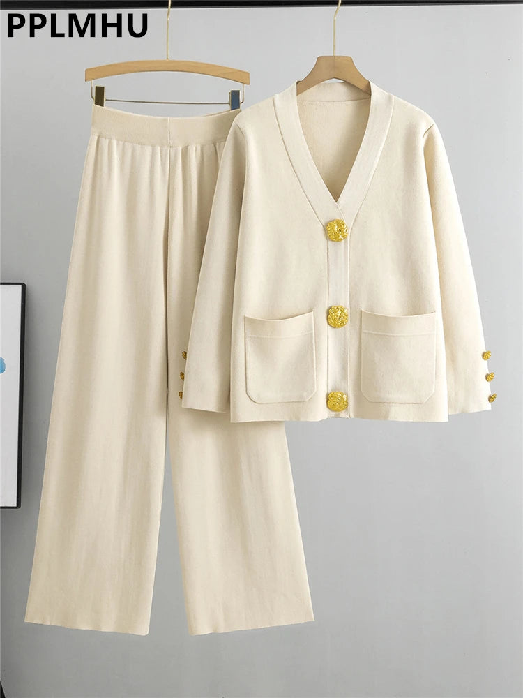 Womens Elegant Outfit Set Comfortable Wide Leg Pants and Long Sleeve Top Soft Fabric 7