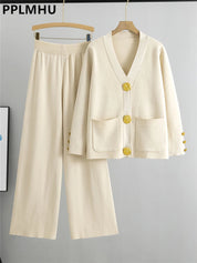Womens Elegant Outfit Set Comfortable Wide Leg Pants and Long Sleeve Top Soft Fabric 7