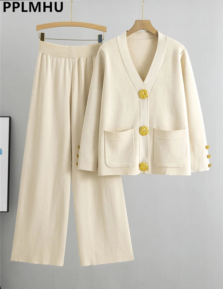 Womens Elegant Outfit Set Comfortable Wide Leg Pants and Long Sleeve Top Soft Fabric 7