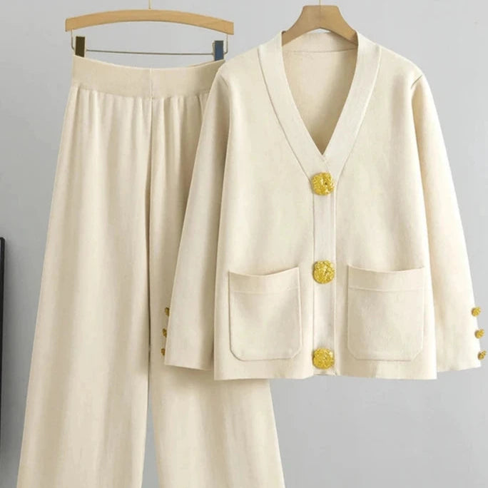 Womens Elegant Outfit Set Comfortable Wide Leg Pants and Long Sleeve Top Soft Fabric 1