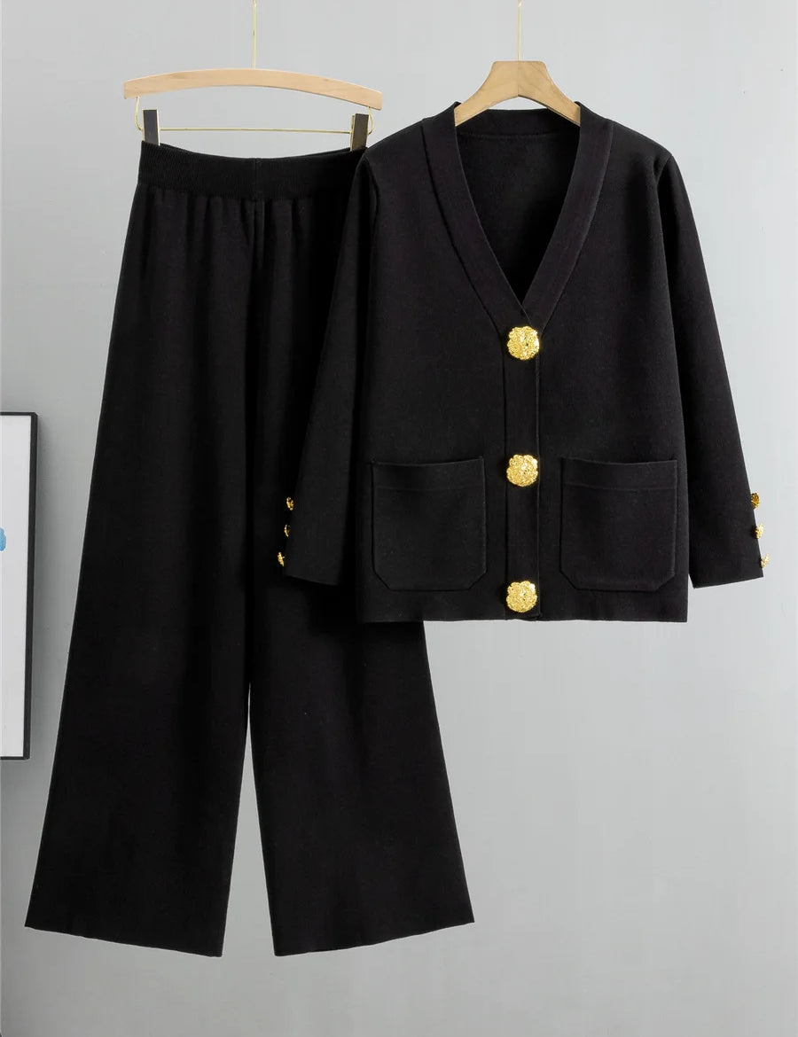 Womens Elegant Outfit Set Comfortable Wide Leg Pants and Long Sleeve Top Soft Fabric 4