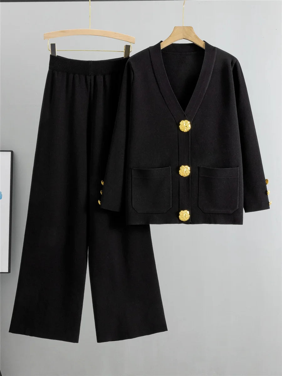 Womens Elegant Outfit Set Comfortable Wide Leg Pants and Long Sleeve Top Soft Fabric 4