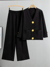 Womens Elegant Outfit Set Comfortable Wide Leg Pants and Long Sleeve Top Soft Fabric 4