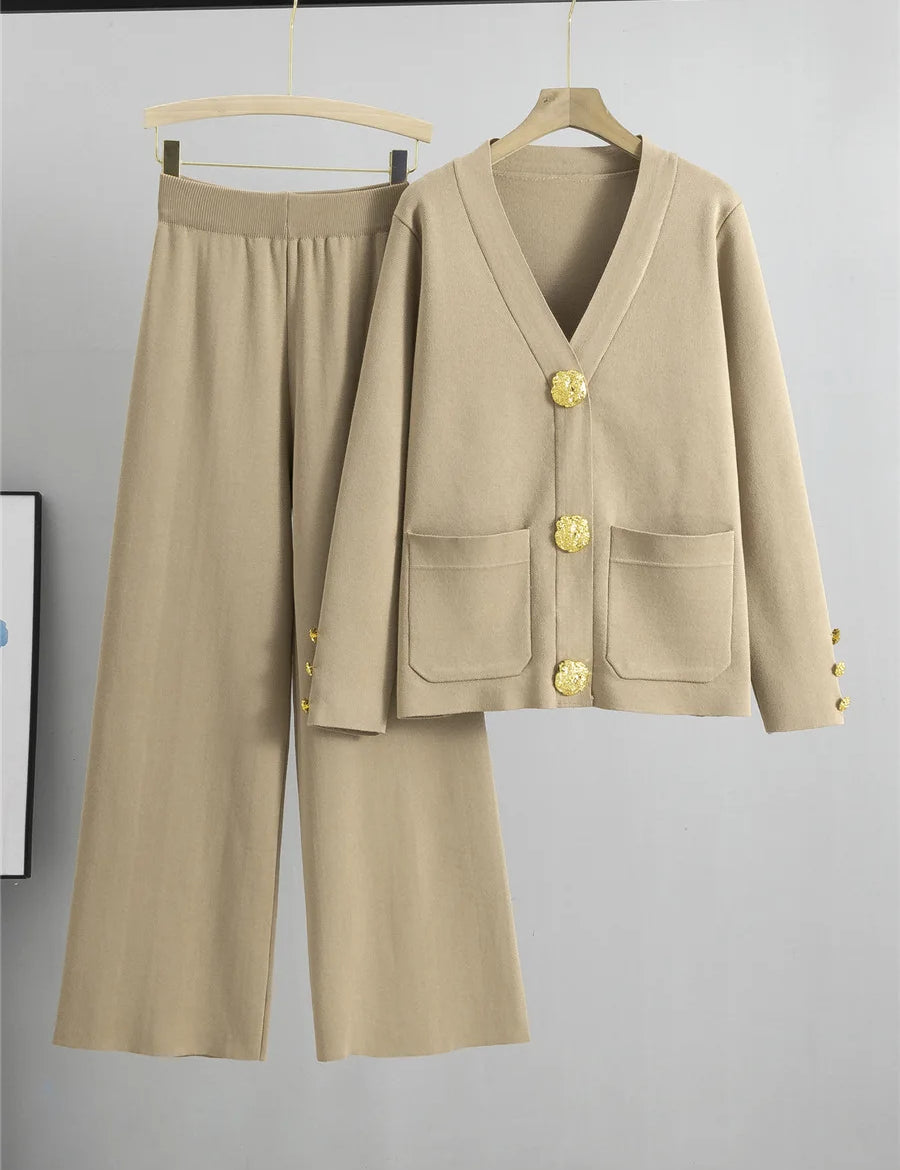 Womens Elegant Outfit Set Comfortable Wide Leg Pants and Long Sleeve Top Soft Fabric 5
