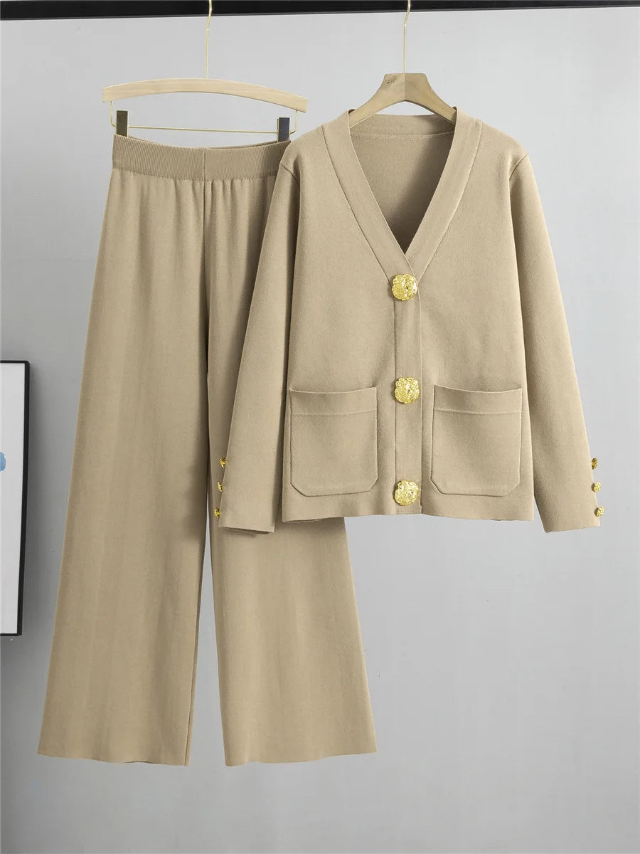 Womens Elegant Outfit Set Comfortable Wide Leg Pants and Long Sleeve Top Soft Fabric 5