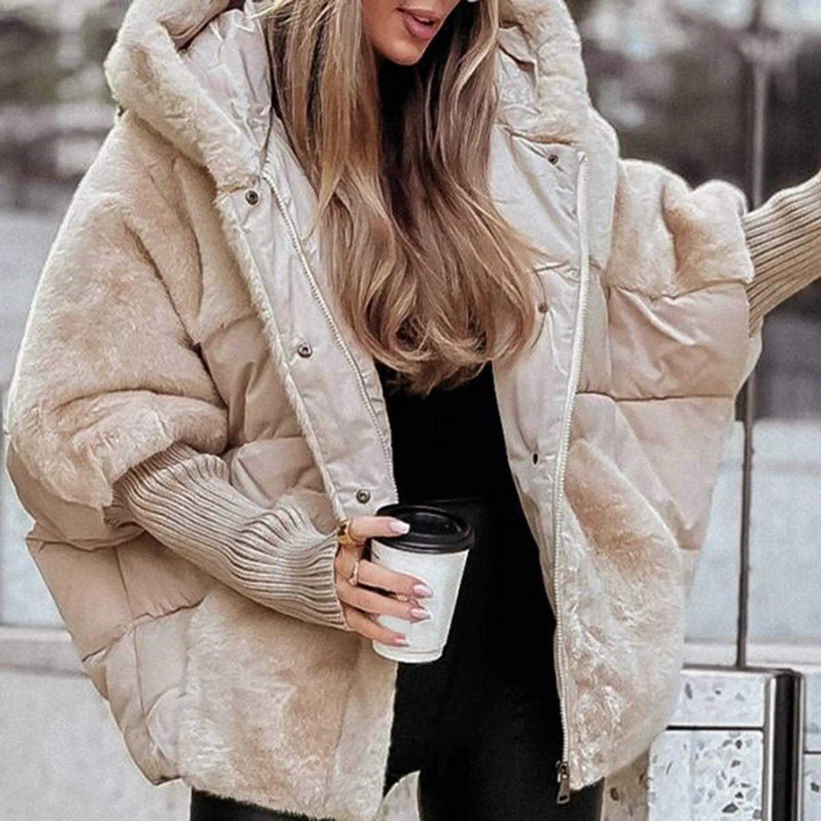 Womens Hooded Winter Coat - Casual Lightweight Patchwork Design with Long Sleeves for Warmth and Comfort 2
