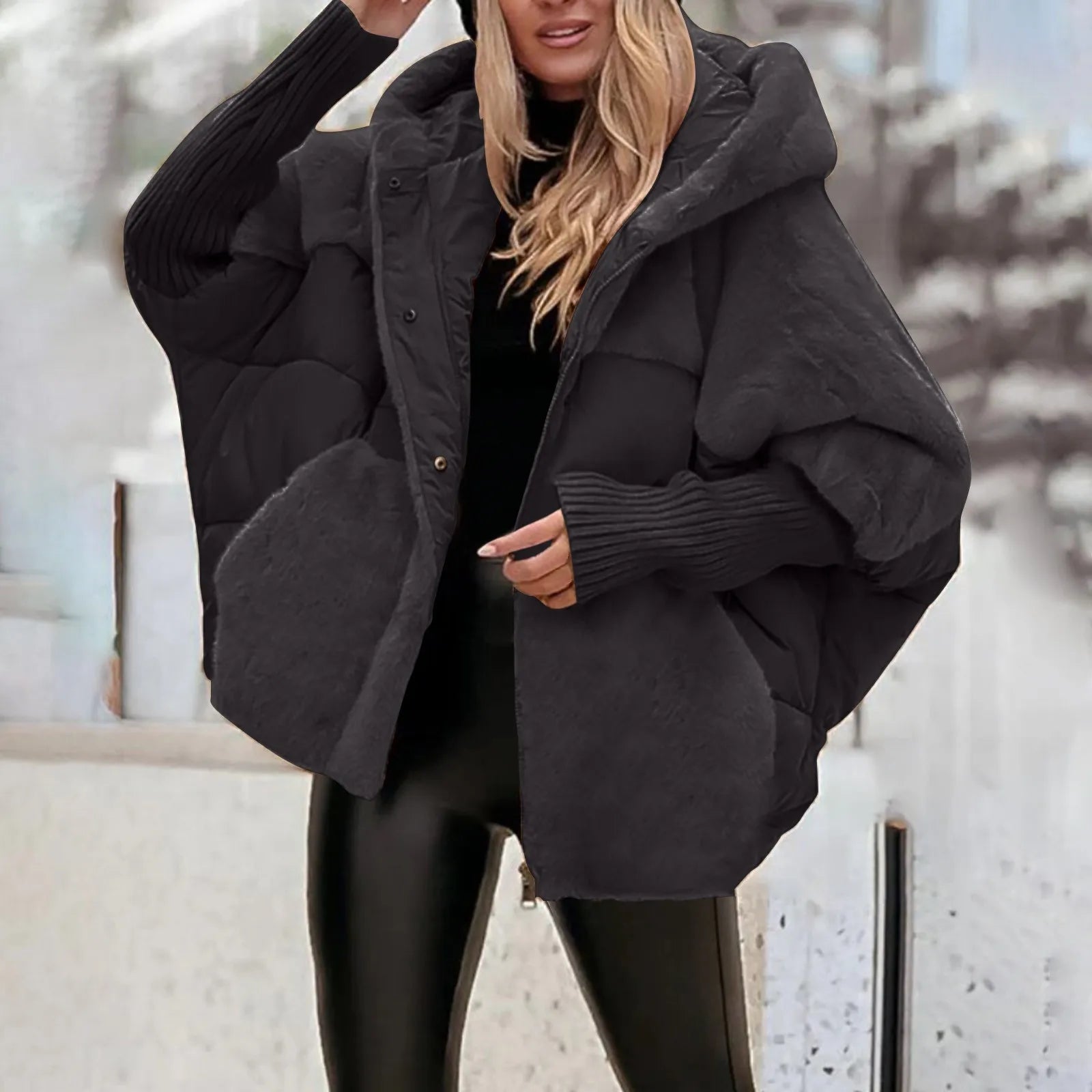Womens Hooded Winter Coat - Casual Lightweight Patchwork Design with Long Sleeves for Warmth and Comfort 7