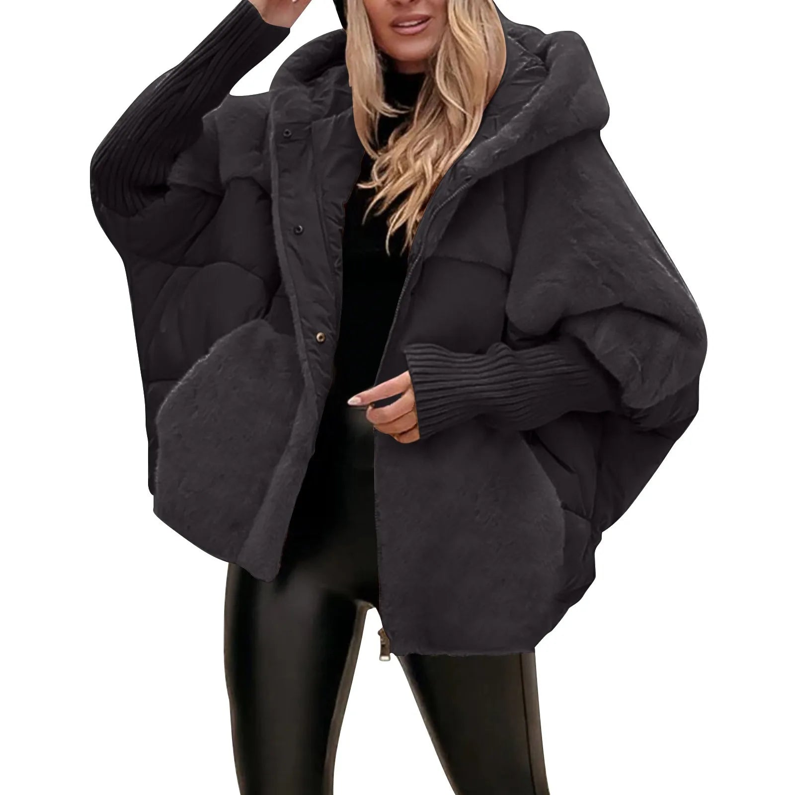 Womens Hooded Winter Coat - Casual Lightweight Patchwork Design with Long Sleeves for Warmth and Comfort 4