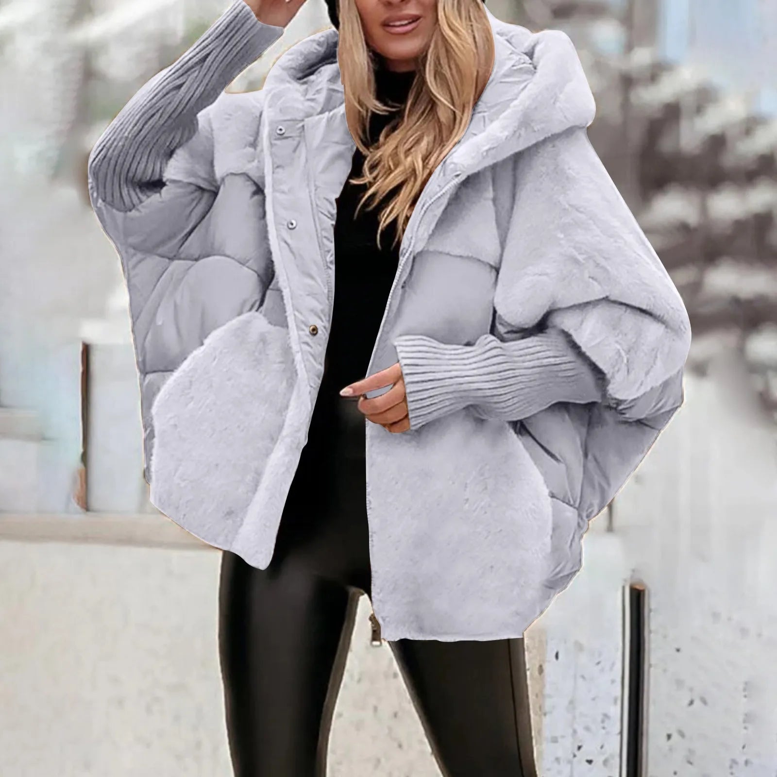 Womens Hooded Winter Coat - Casual Lightweight Patchwork Design with Long Sleeves for Warmth and Comfort 8