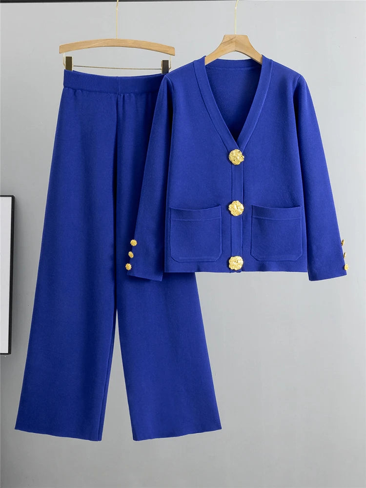 Womens Elegant Outfit Set Comfortable Wide Leg Pants and Long Sleeve Top Soft Fabric 6