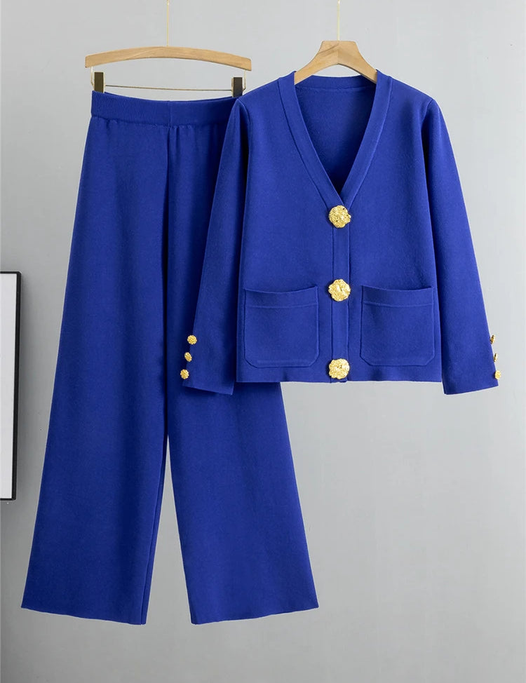 Womens Elegant Outfit Set Comfortable Wide Leg Pants and Long Sleeve Top Soft Fabric 6