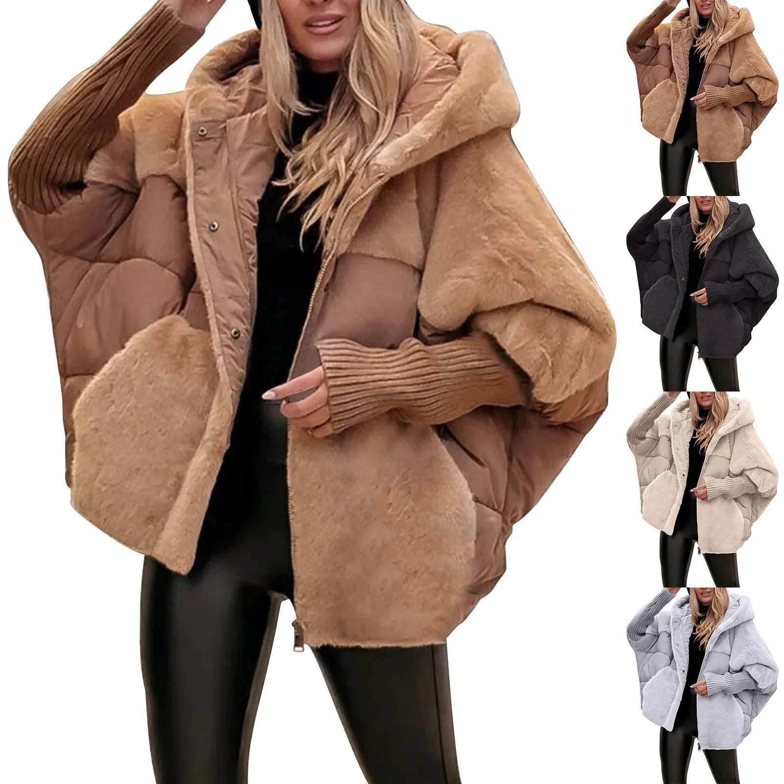 Womens Hooded Winter Coat - Casual Lightweight Patchwork Design with Long Sleeves for Warmth and Comfort 1
