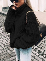 Women's Black Turtleneck Sweater Comfortable Cotton Blend 0
