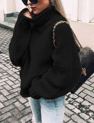 Women's Black Turtleneck Sweater Comfortable Cotton Blend 0