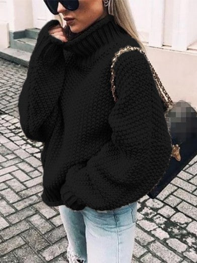 Women's Black Turtleneck Sweater Comfortable Cotton Blend 0